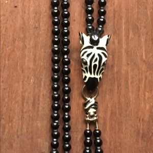 Onyx Necklace w/ Enamel Zebra head by Talbots